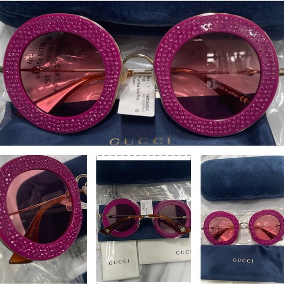GUCCI UNISEX FUCHSIA CRYSTAL PAVE SUNGLASSES FROM THE BLIND BY LOVE COLLECTIONS - Picture 8 of 16